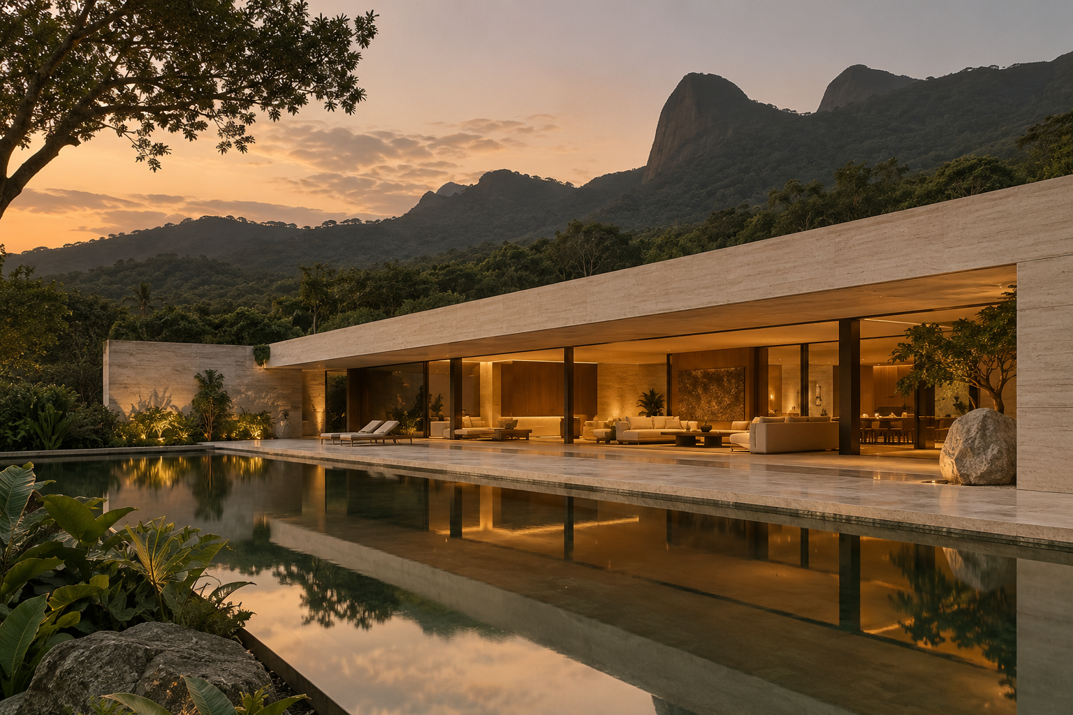 Detalhe da Casa Horizonte em pedra natural